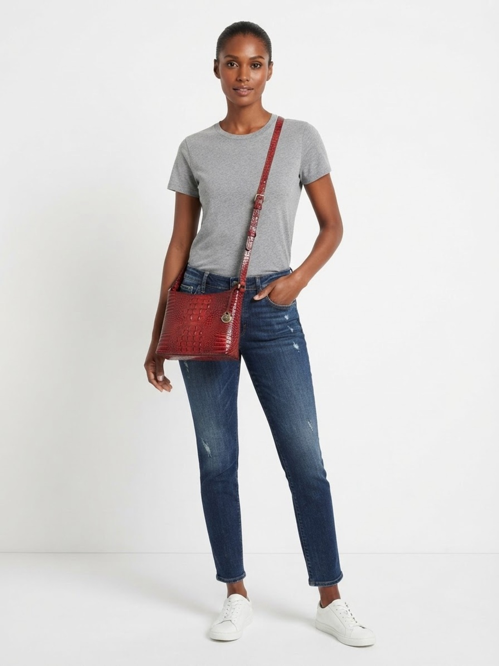 Brahmin Melbourne Crocodile Embossed Leather Crossbody Bag